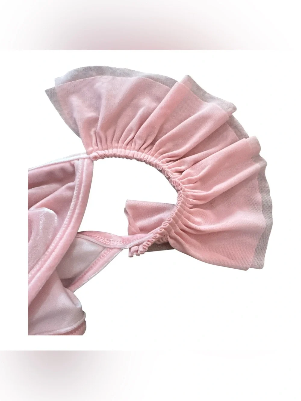 Forever 21 Girls Pink Velvet Velour Ruffle Mesh Sleeve One-Piece Leotard Costume
